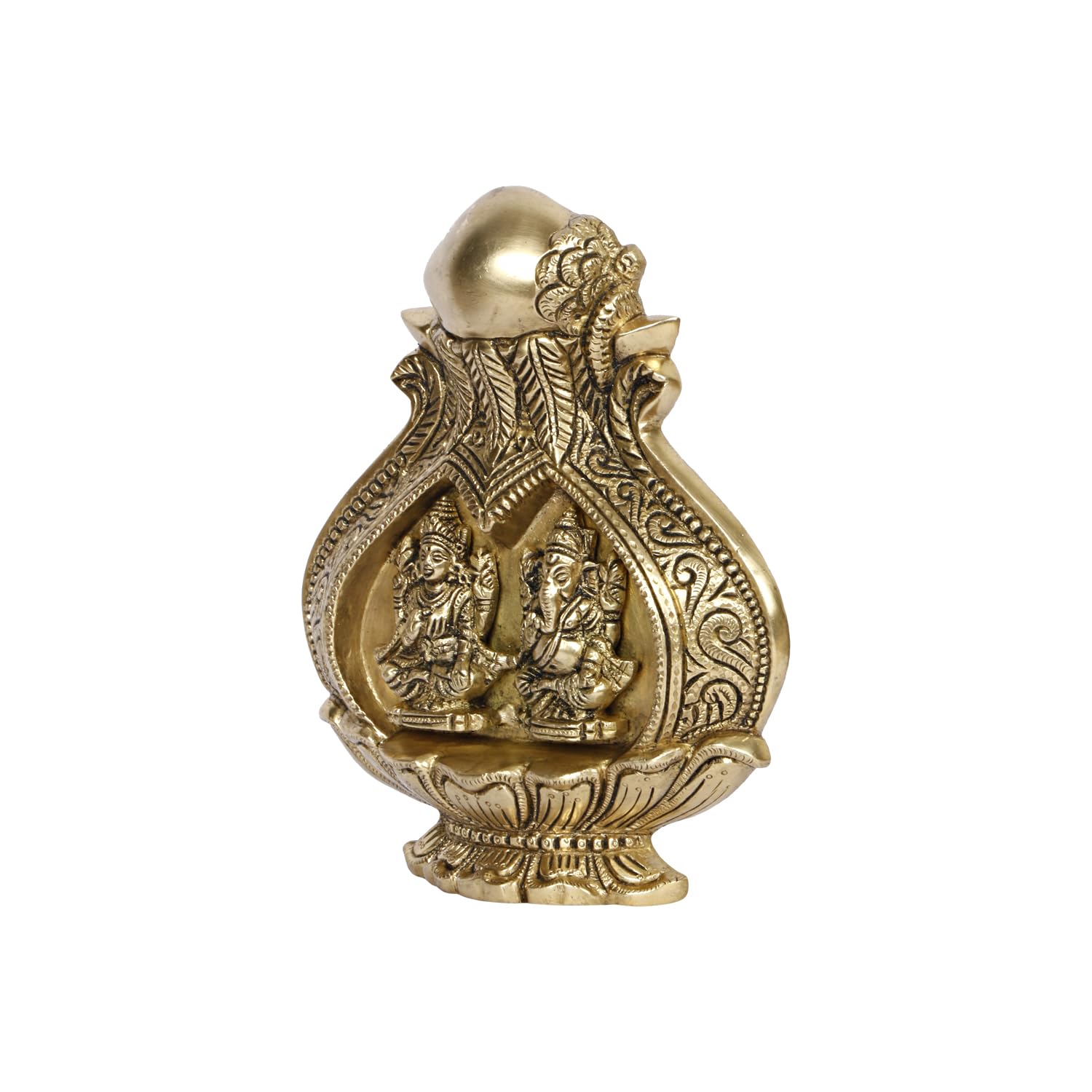 Brass lakhmi Ganesh Carved on a Fully Carved Kalash Wall Hanging/Table top showpiece/Home décor/Gift Item/Temple