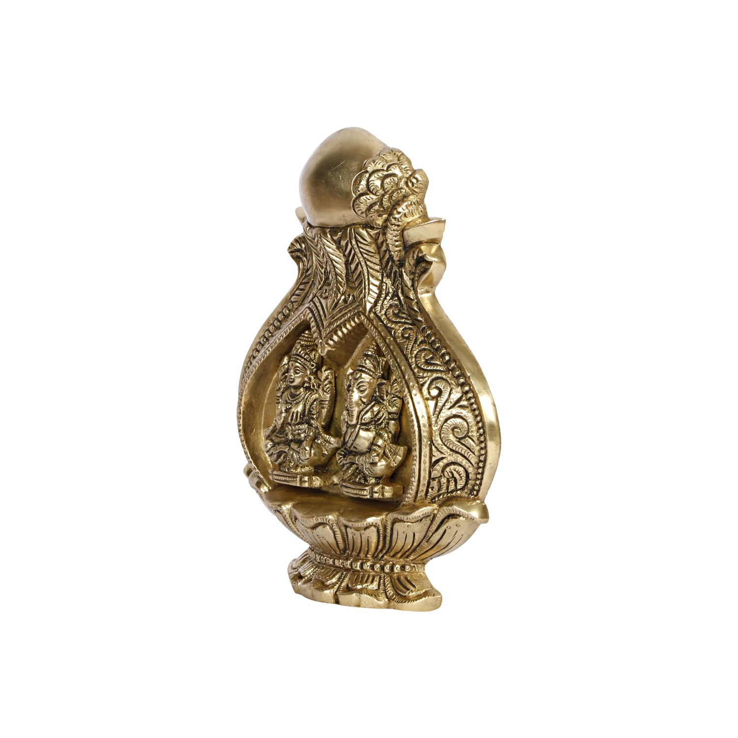 Brass lakhmi Ganesh Carved on a Fully Carved Kalash Wall Hanging/Table top showpiece/Home décor/Gift Item/Temple