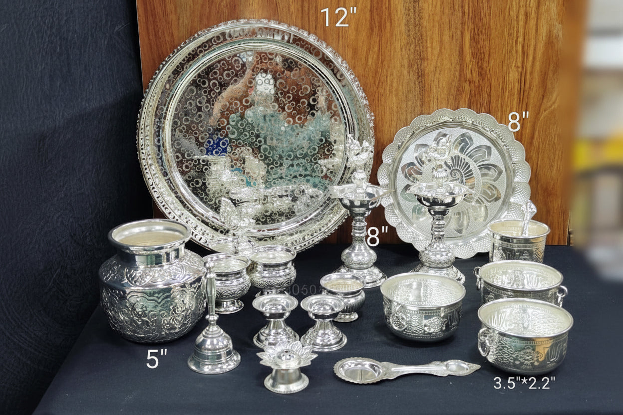 German Silver Big Pooja Thali Set – Elegant Housewarming Puja Essentials