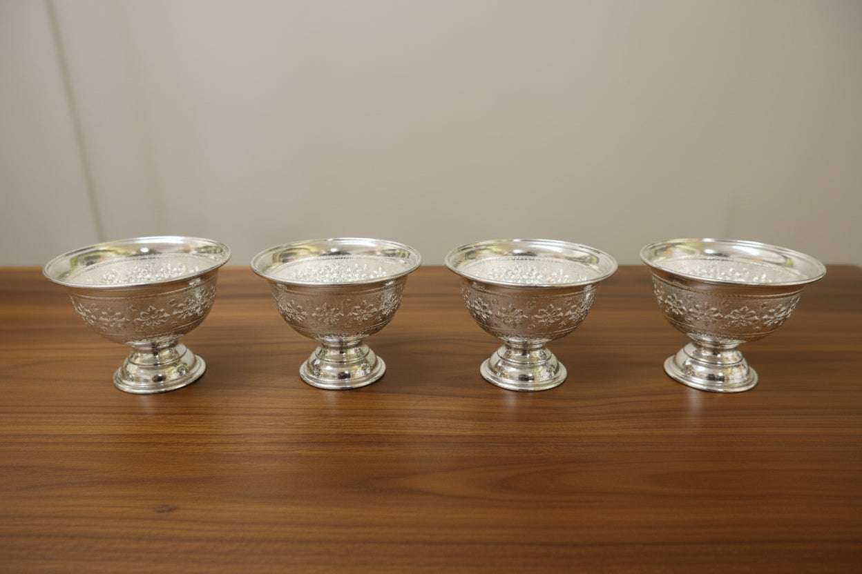 German Silver Set of 4 Bowls for snacks , dessert – Elegant Puja & Gifting Essentials