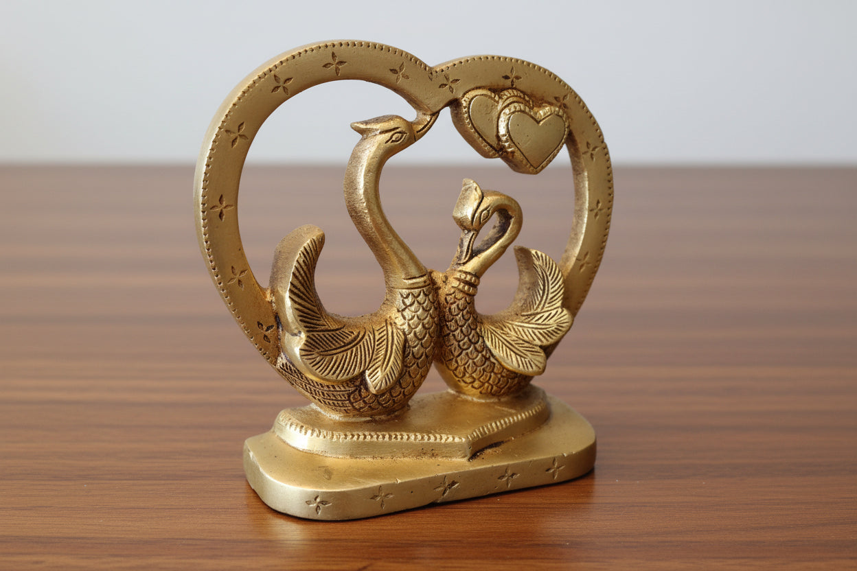 Brass Two Swan with Heart – Elegant Home Décor & Gift Piece