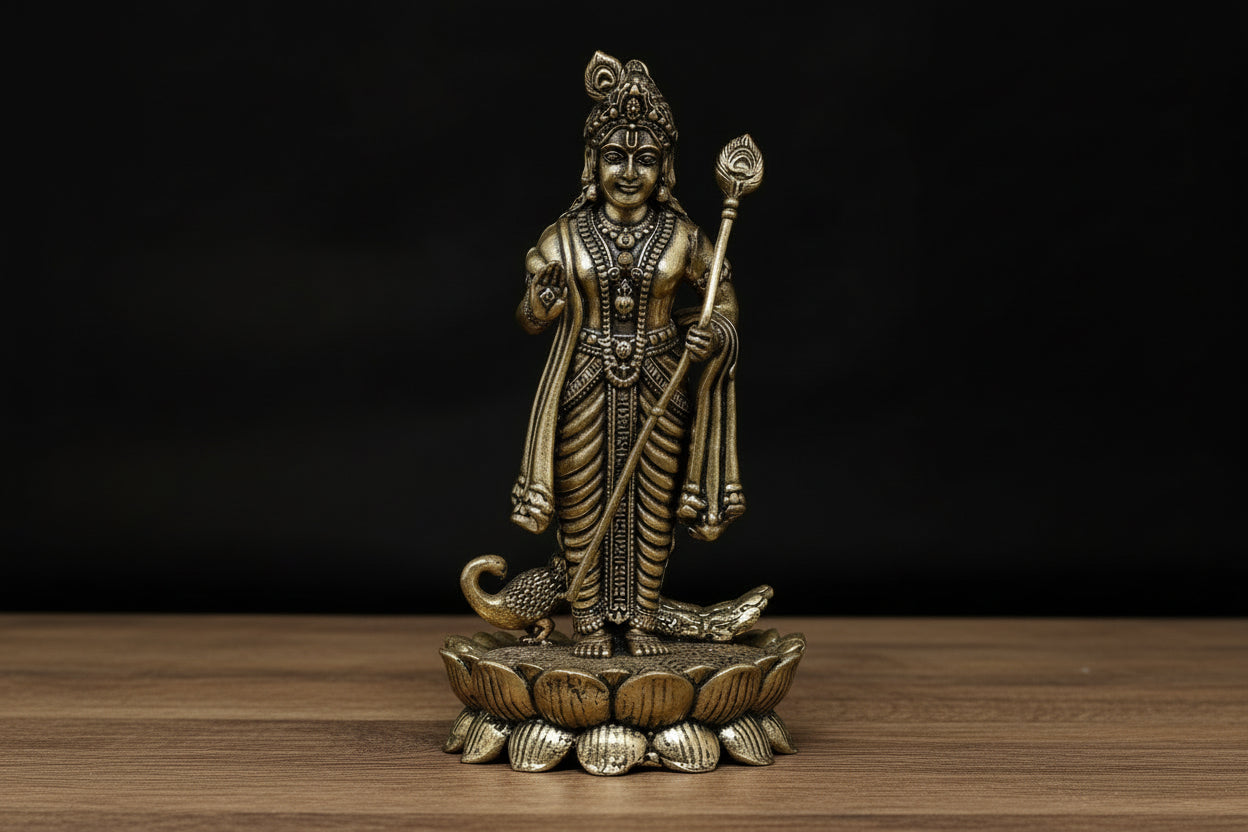 Handcrafted Brass Murugan Statue – South Indian God of Victory & Wisdom