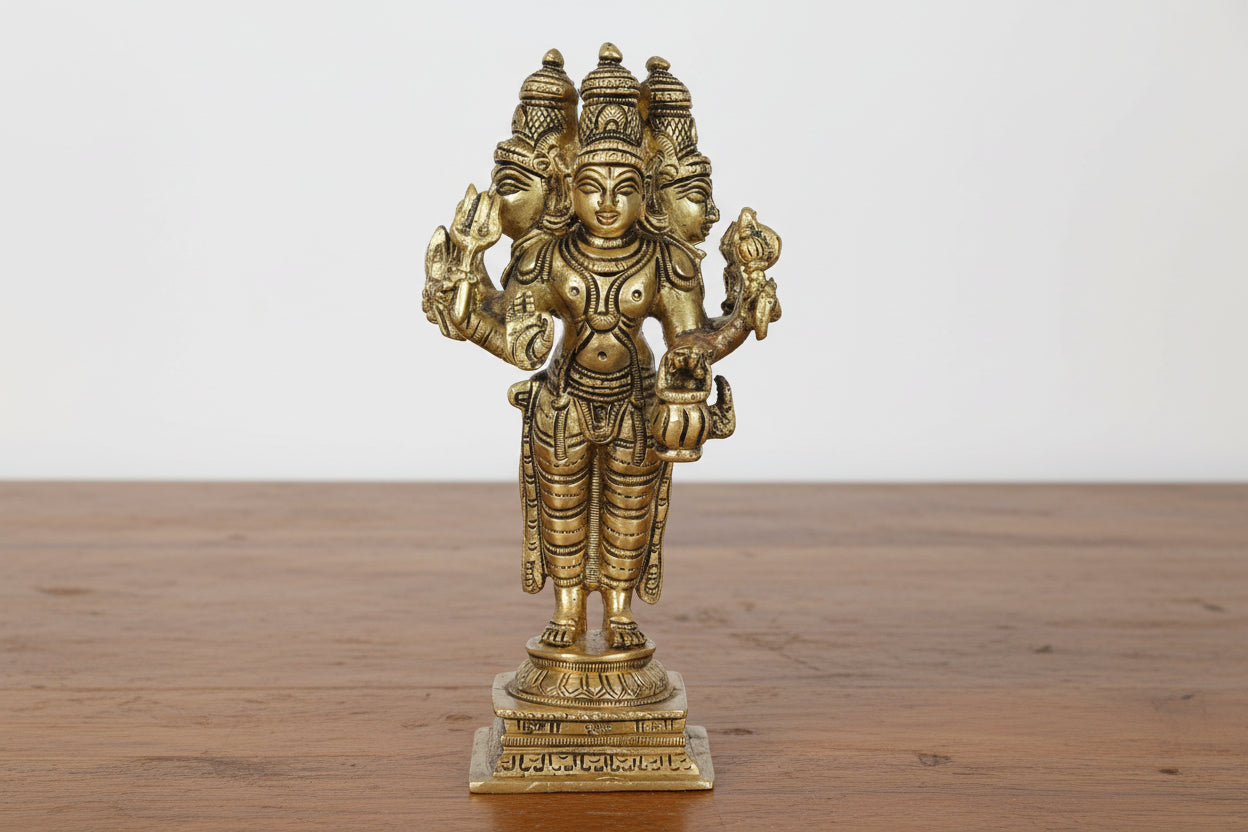 Brass Trimurti Idol – Brahma, Vishnu, Shiva & Dattatreya Statue for Pooja