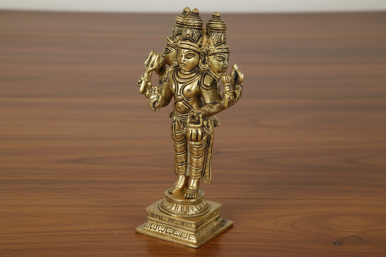 Brass Trimurti Idol – Brahma, Vishnu, Shiva & Dattatreya Statue for Pooja