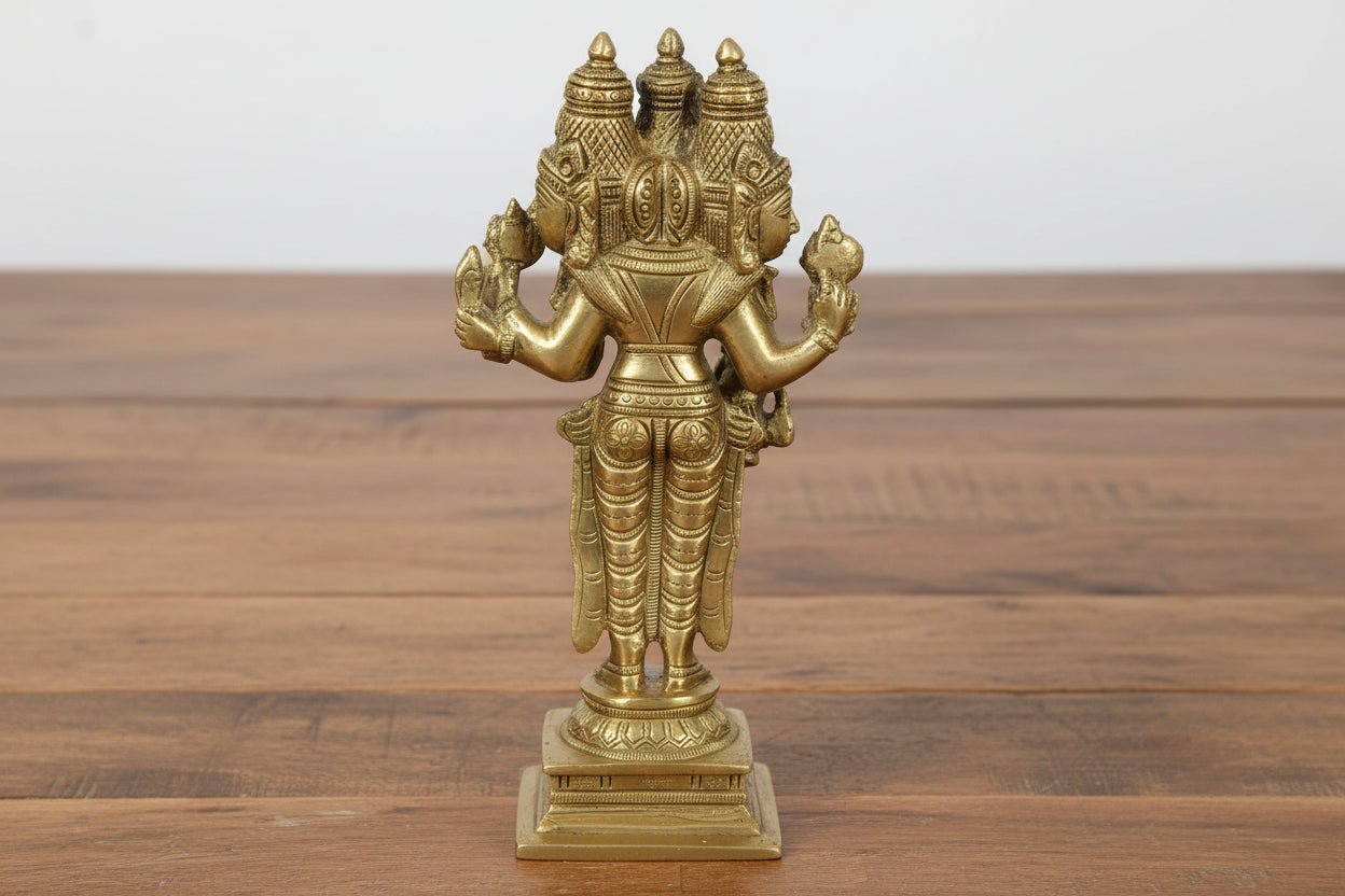 Brass Trimurti Idol – Brahma, Vishnu, Shiva & Dattatreya Statue for Pooja
