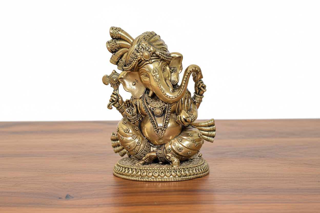Brass Ganesh Pagri Idol – Auspicious Hindu Statue for Pooja & Home Décor, Symbol of Wisdom