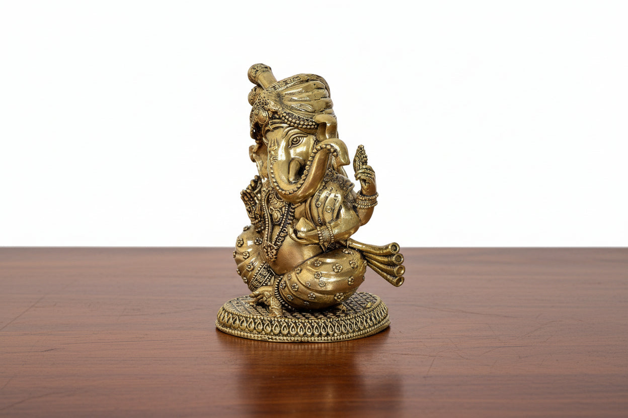Brass Ganesh Pagri Idol – Auspicious Hindu Statue for Pooja & Home Décor, Symbol of Wisdom