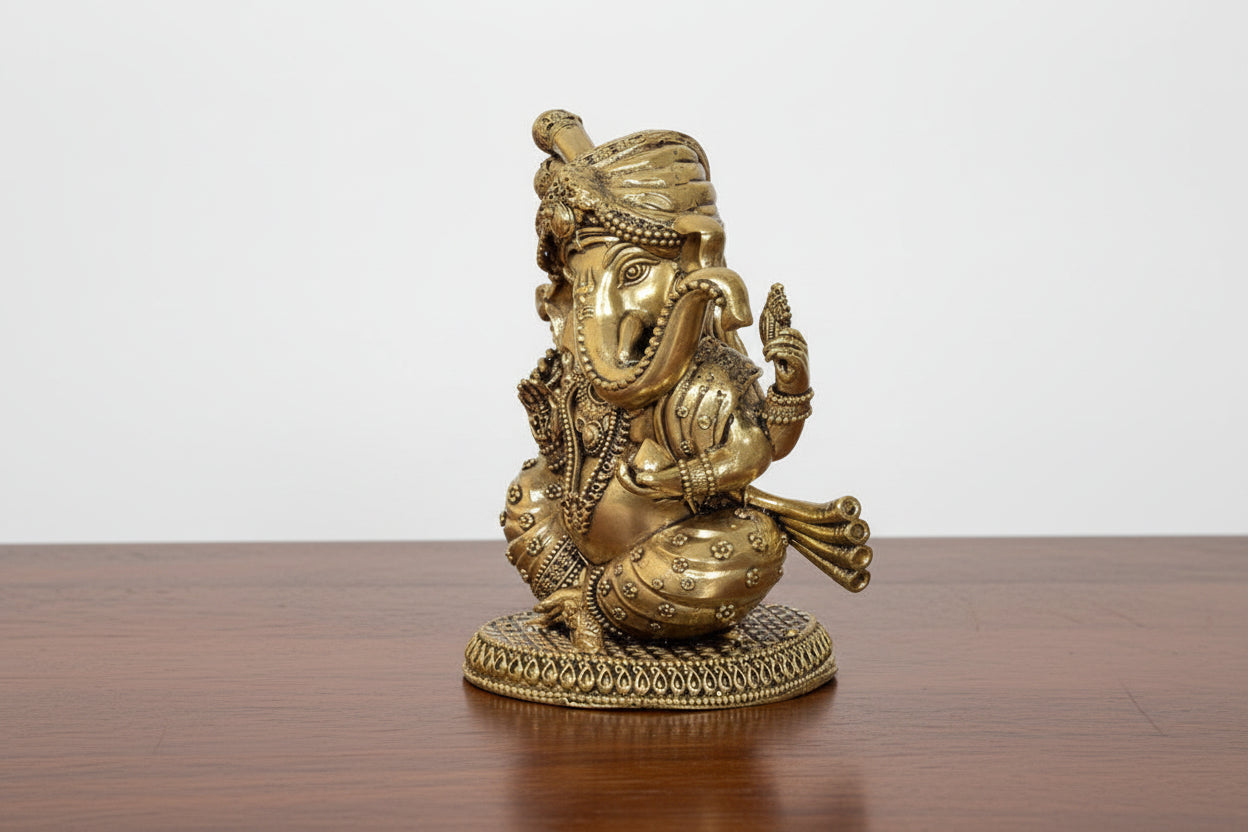 Brass Ganesh Pagri Idol – Auspicious Hindu Statue for Pooja & Home Décor, Symbol of Wisdom