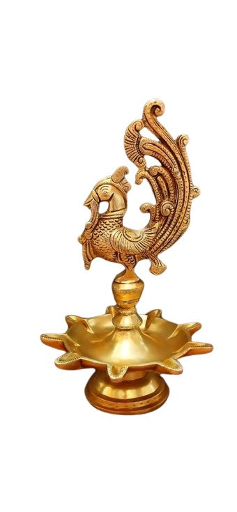 Brass Peacock Diya with 9 Wicks for Home Decor/Festival/Housewarming/Gift Item