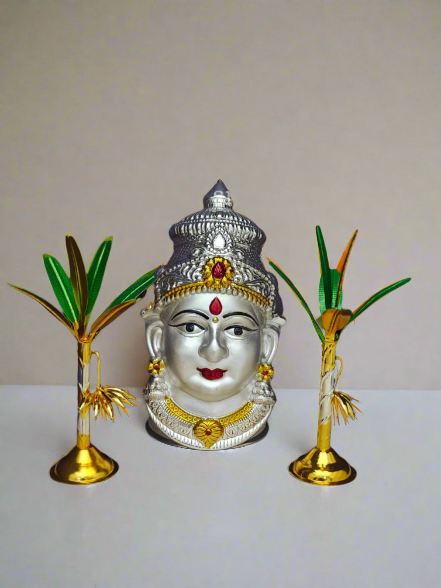 German Silver Lakshmi Face with Banana Pair – Varalakshmi Pooja Set