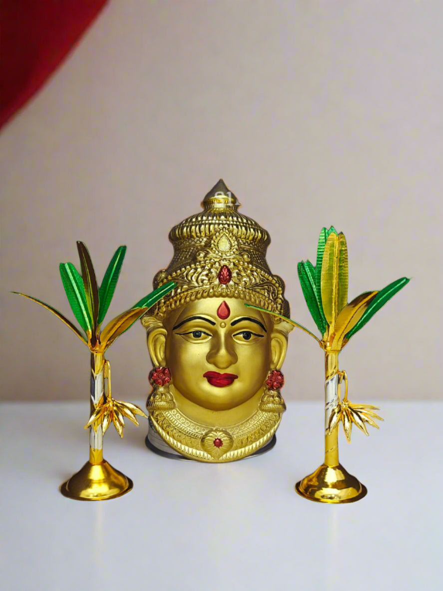 German Silver golden Lakshmi Face with Banana Pair – Varalakshmi Pooja Set