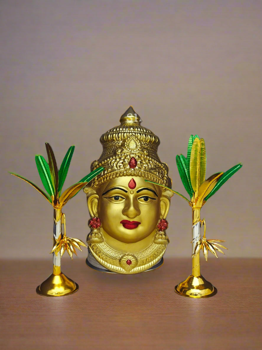 German Silver golden Lakshmi Face with Banana Pair – Varalakshmi Pooja Set