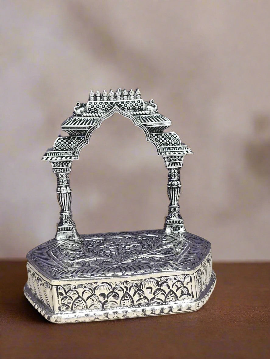 german silver antique finish small temple with Vaarahi ammavaru statue for navratri pooja