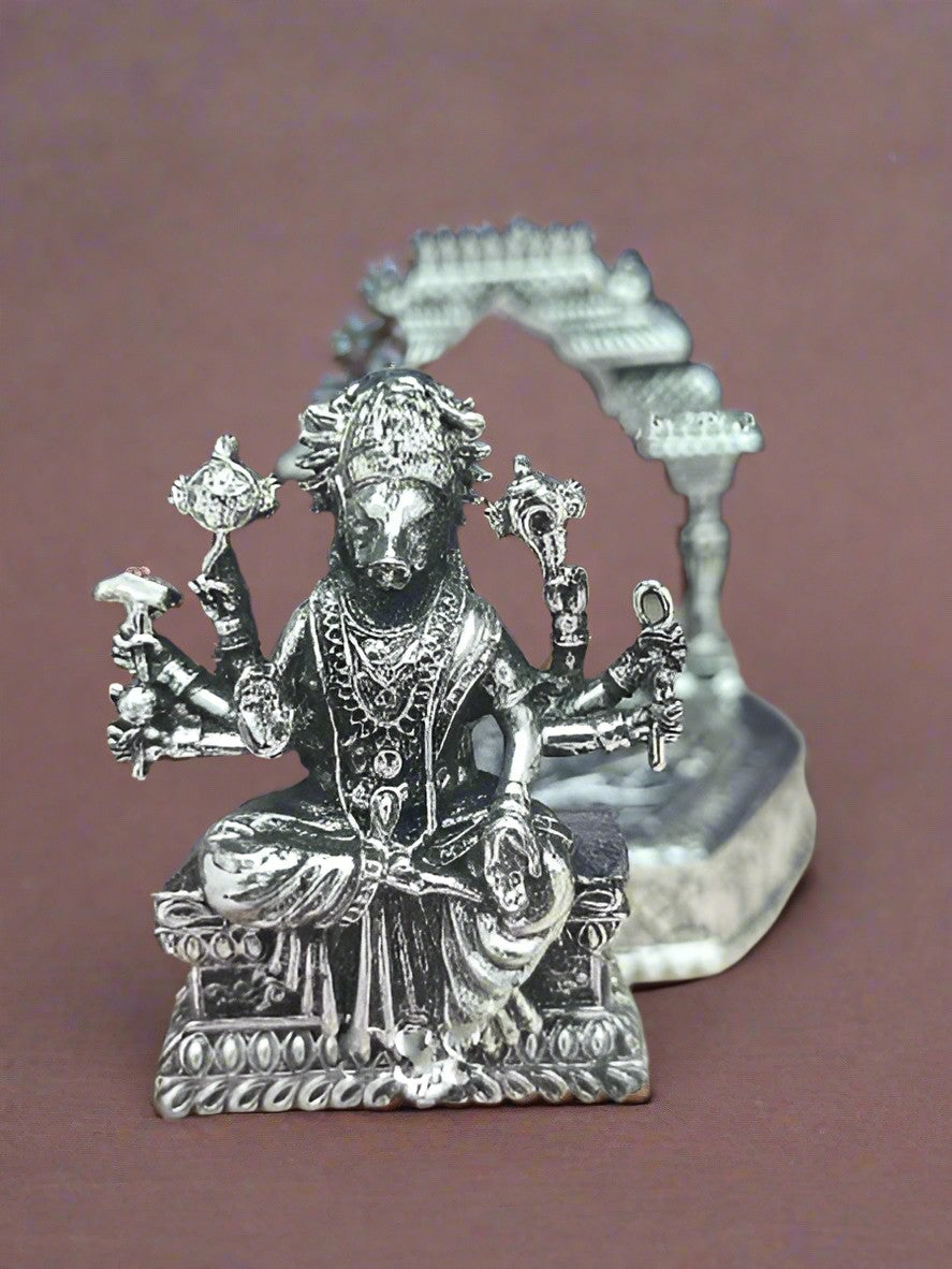 german silver antique finish small temple with Vaarahi ammavaru statue for navratri pooja