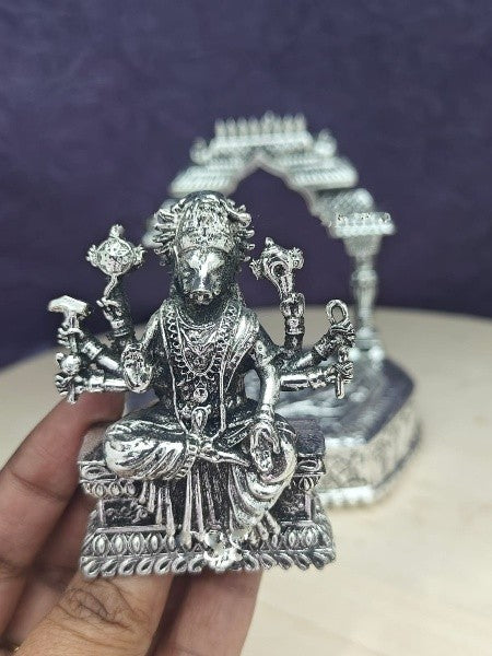 german silver antique finish small temple with Vaarahi ammavaru statue for navratri pooja