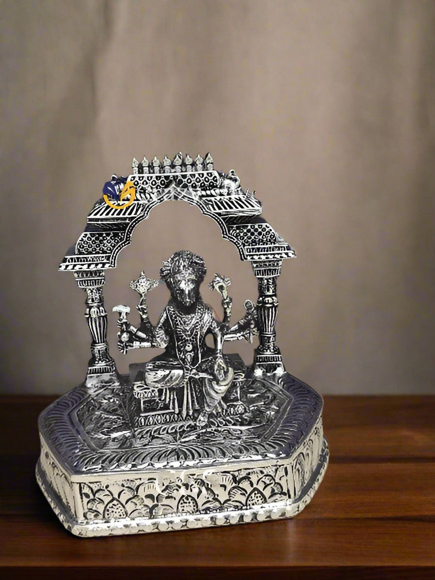 german silver antique finish small temple with Vaarahi ammavaru statue for navratri pooja