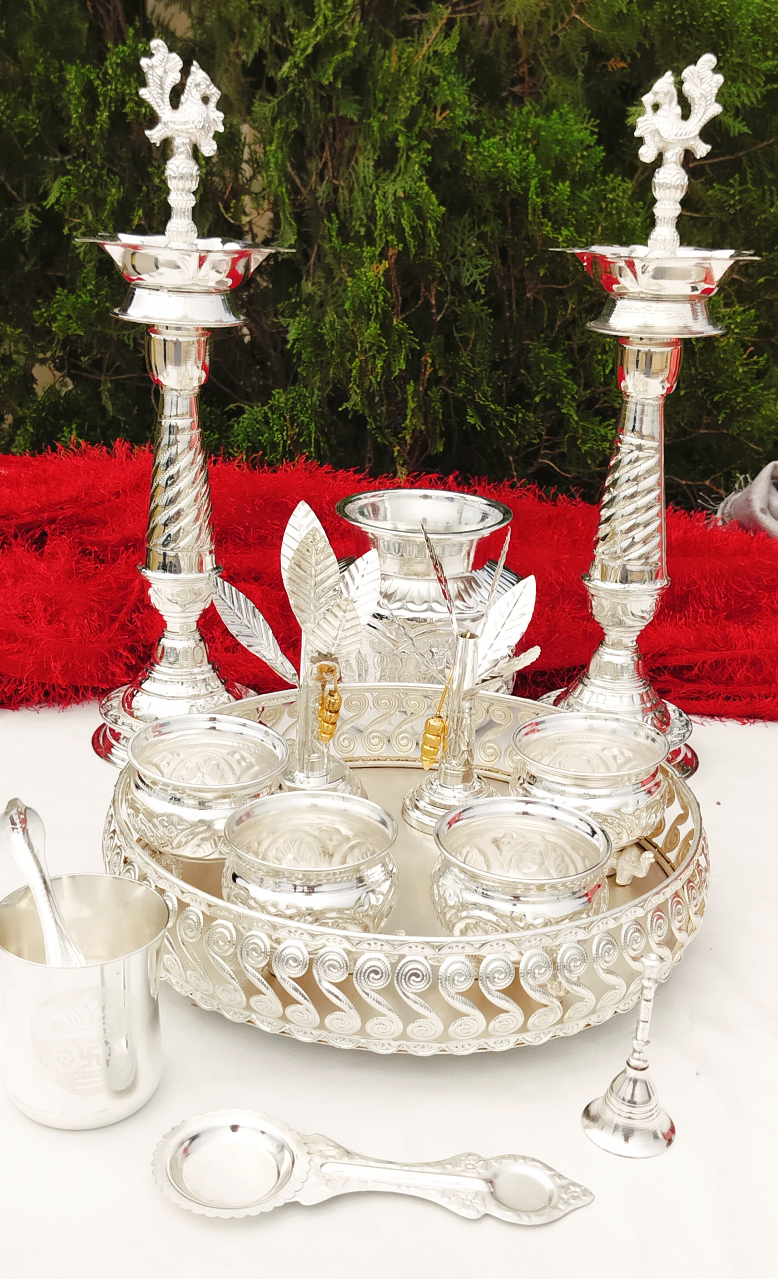 German silver Vara maha laxmi Pooja set/ housewarming/diwali set of 13 pieces