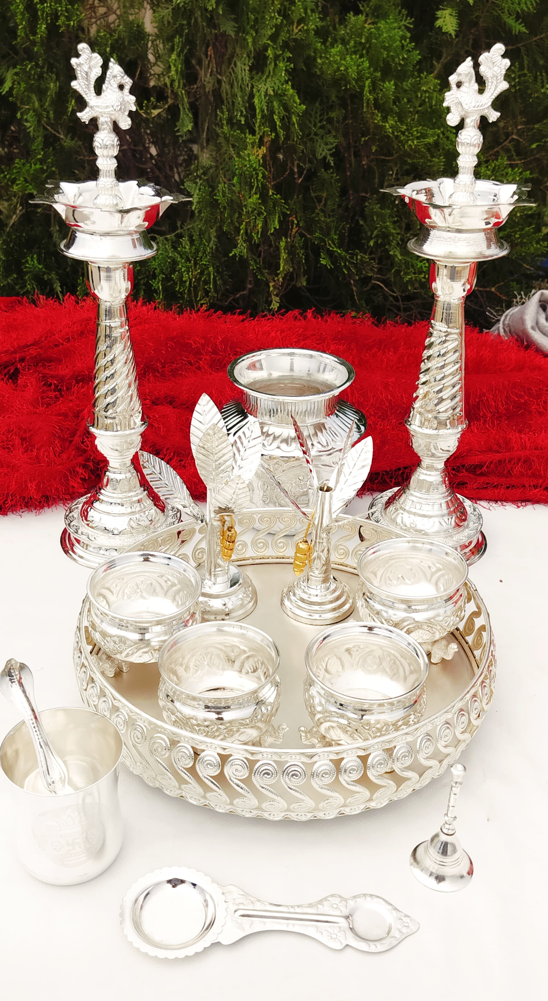 German silver Vara maha laxmi Pooja set/ housewarming/diwali set of 13 pieces