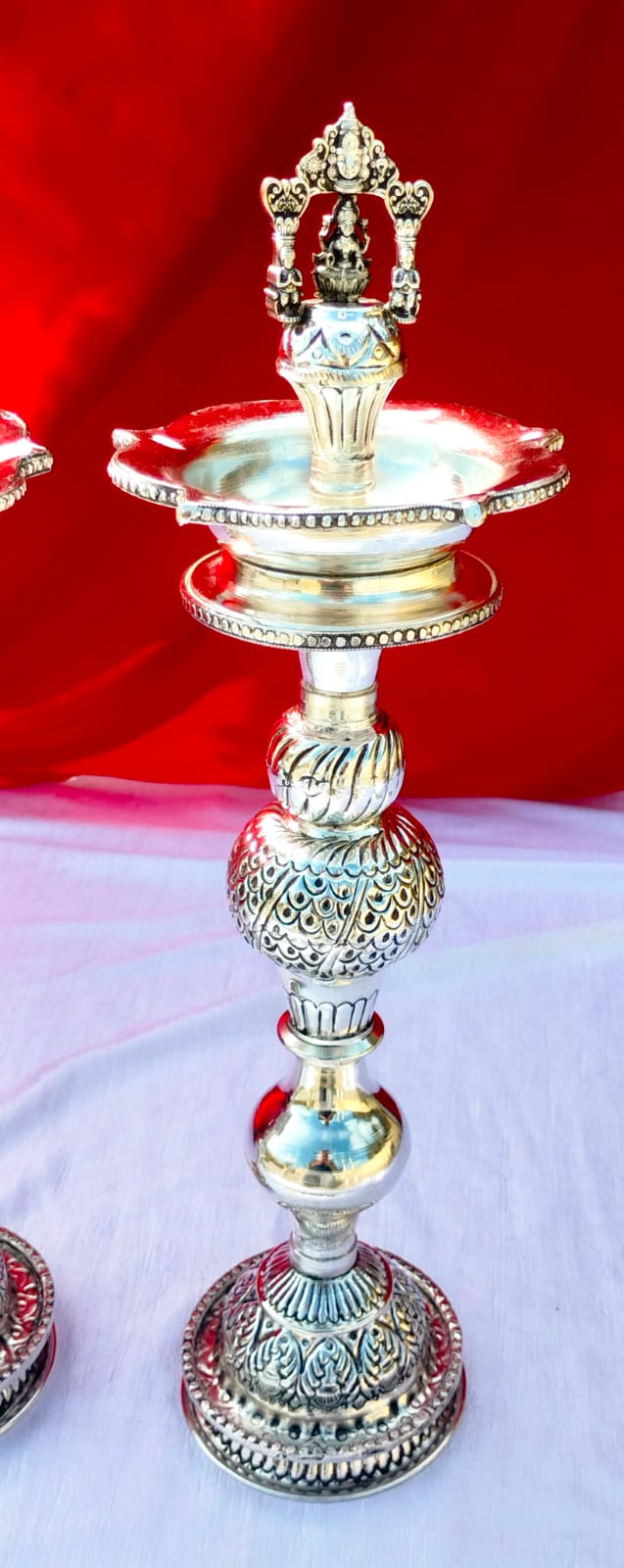 German silver Antique  diya / samai pair with Laxmi Balaji head 21"
