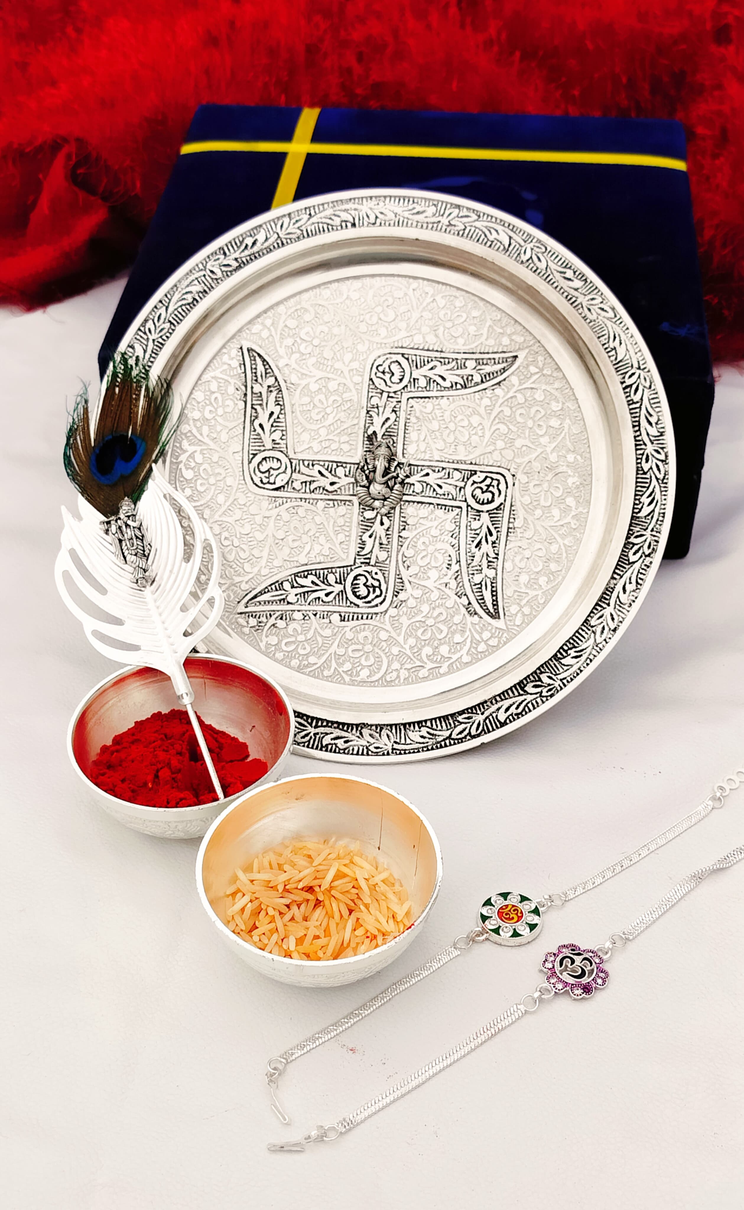 German silver Tika Thali set with vinayak/ ganesh Thali  set for rakhi/ diwali