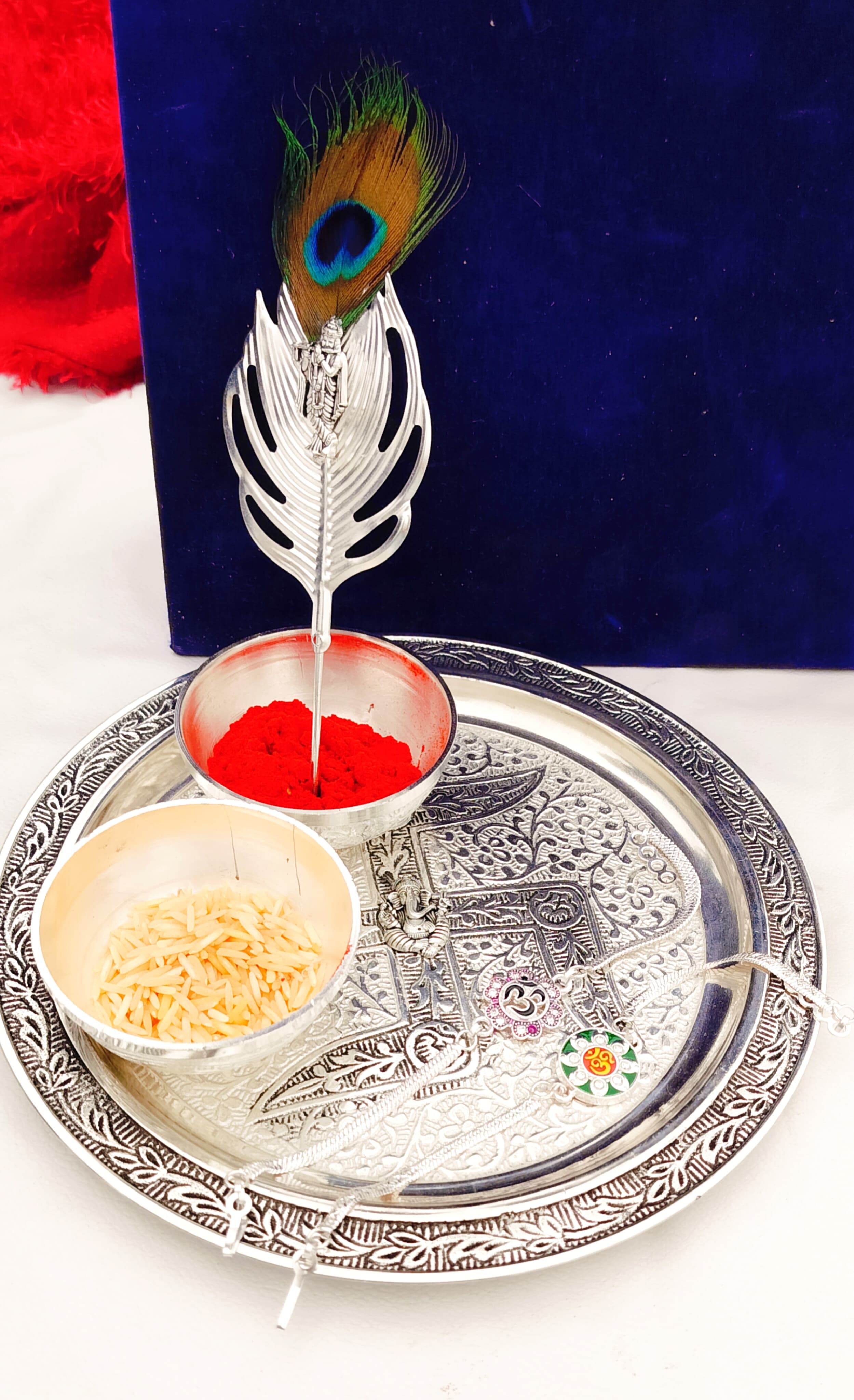 German silver Tika Thali set with vinayak/ ganesh Thali  set for rakhi/ diwali