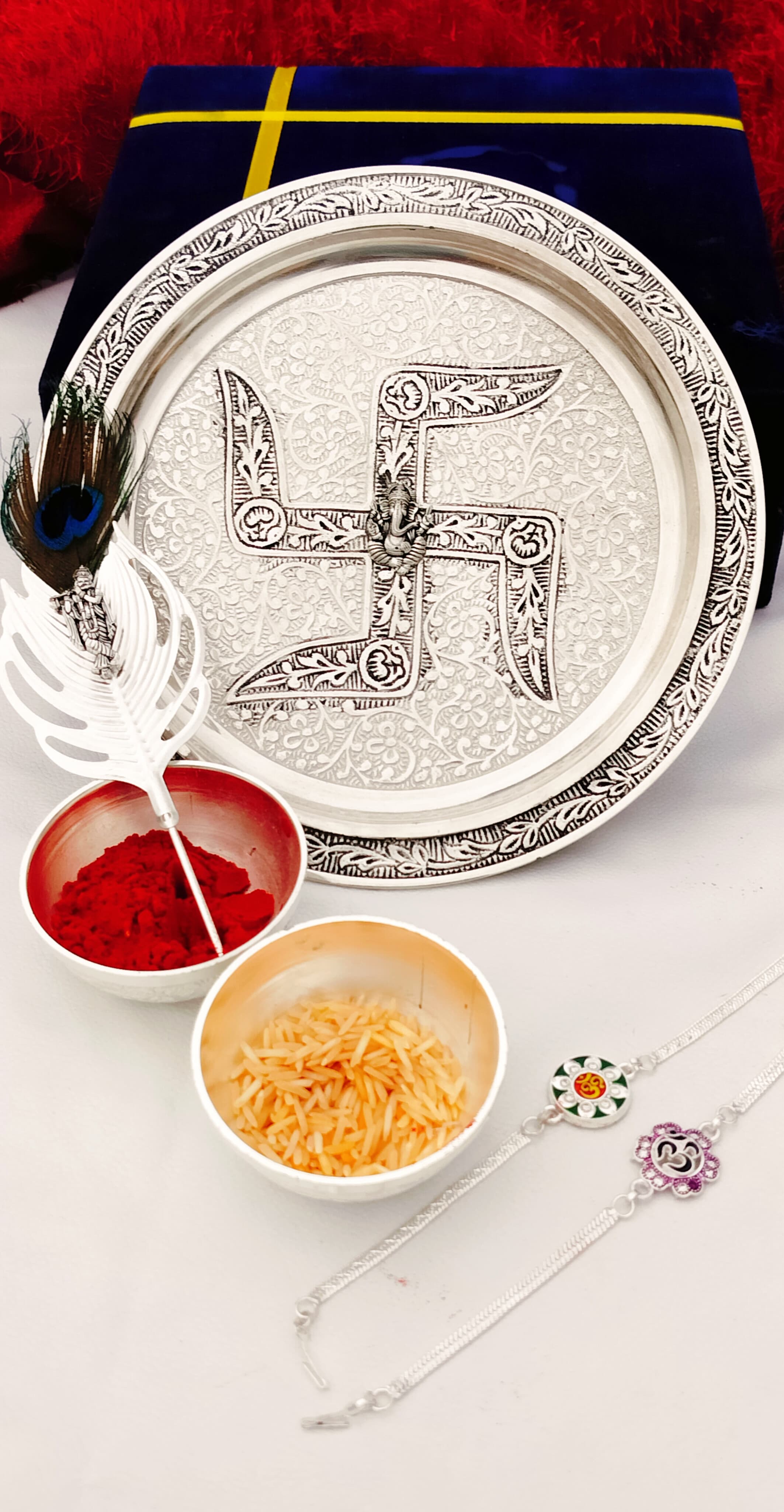 German silver Tika Thali set with vinayak/ ganesh Thali  set for rakhi/ diwali