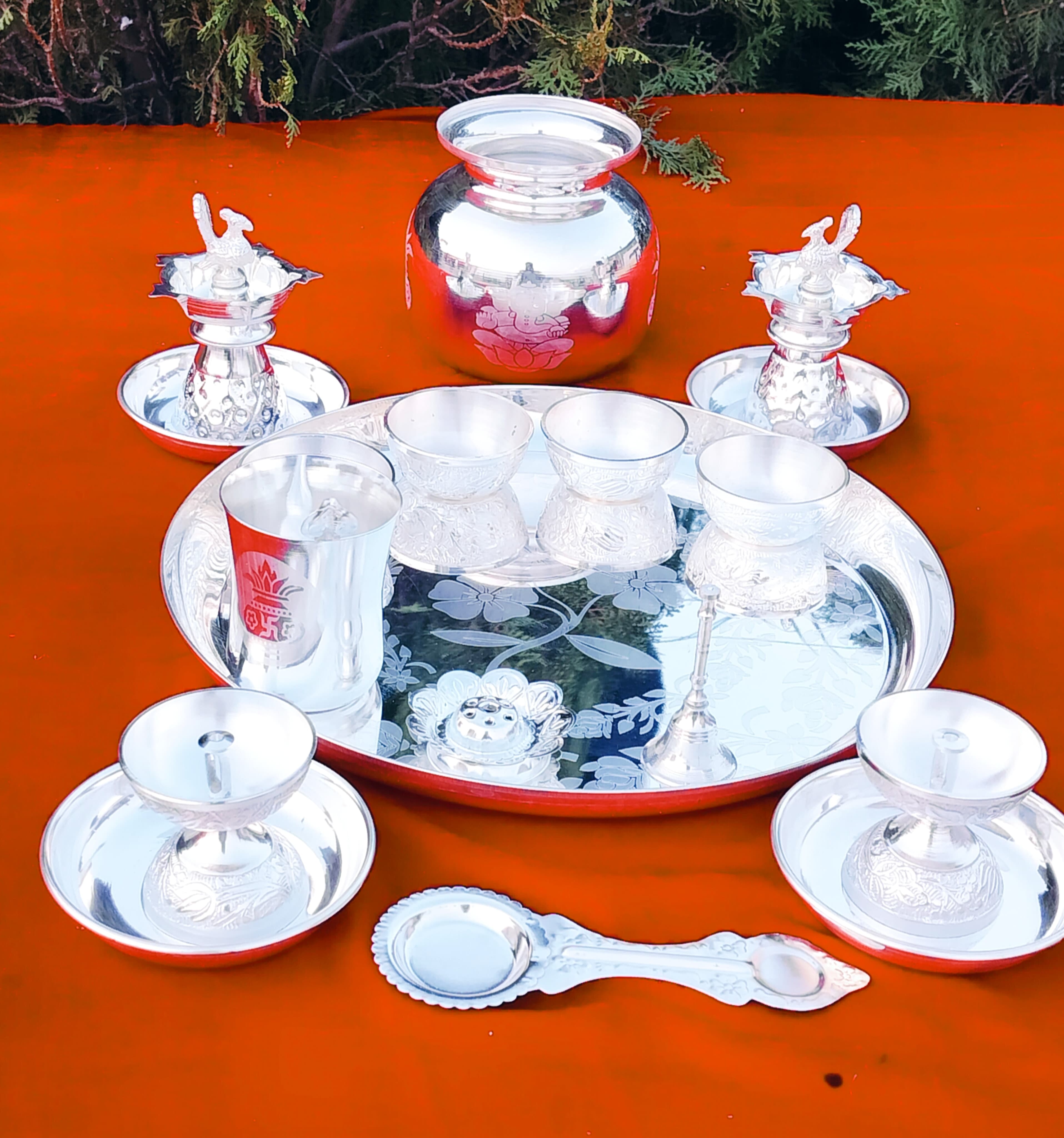 German silver pooja thali set of 18 pieces for varalakshmi pooja