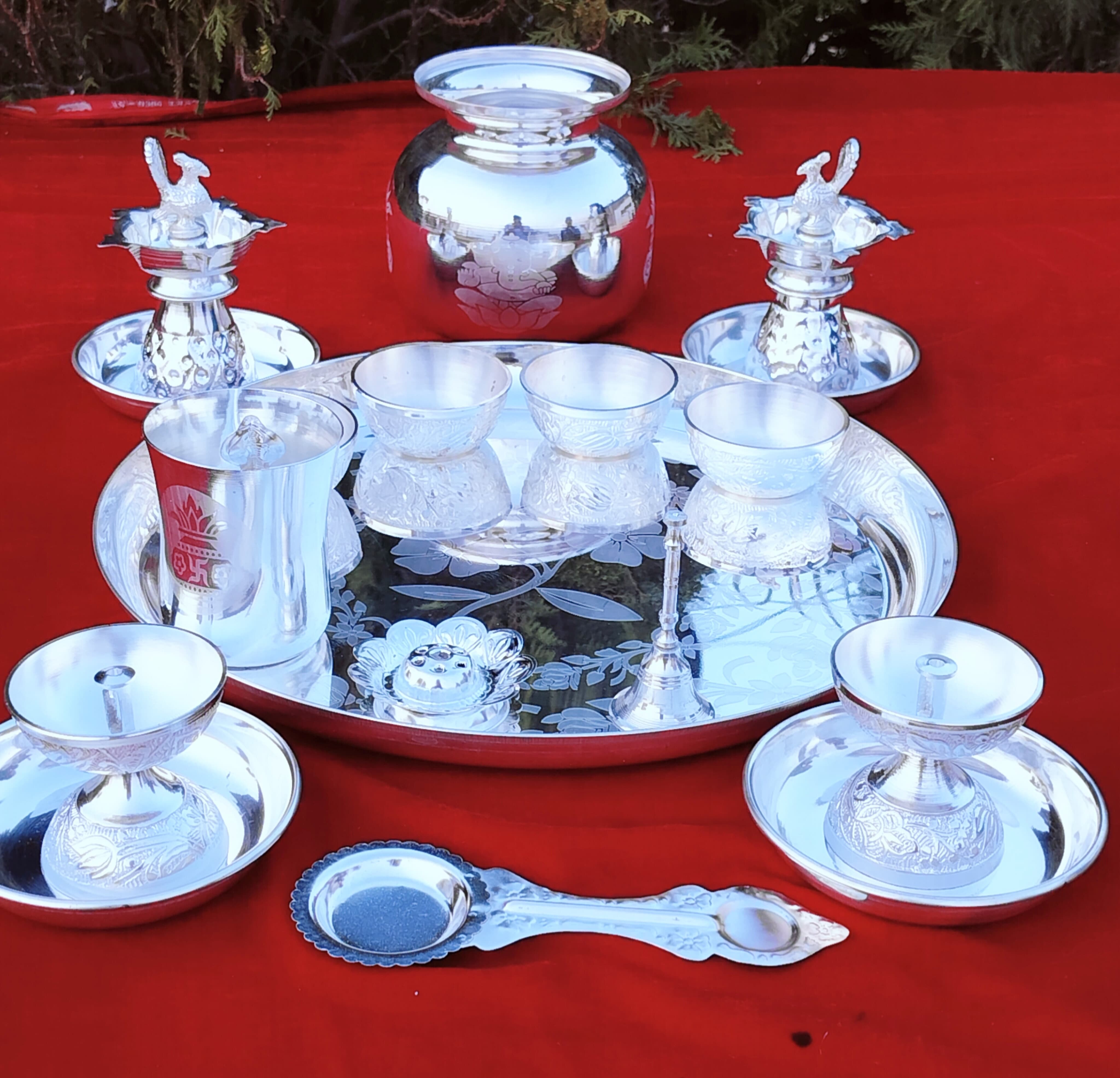 German silver pooja thali set of 18 pieces for varalakshmi pooja