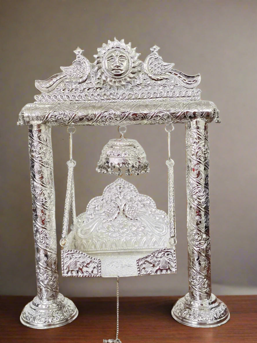 german silver jhula/swing for laddu gopal / ganesh idol for home temple