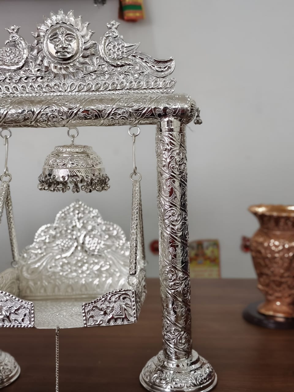 german silver jhula/swing for laddu gopal / ganesh idol for home temple