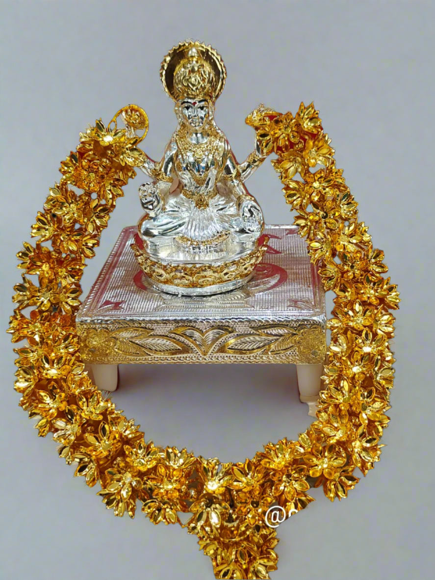 german silver lakshmi with stand and mala for home décor/ gift item/diwali
