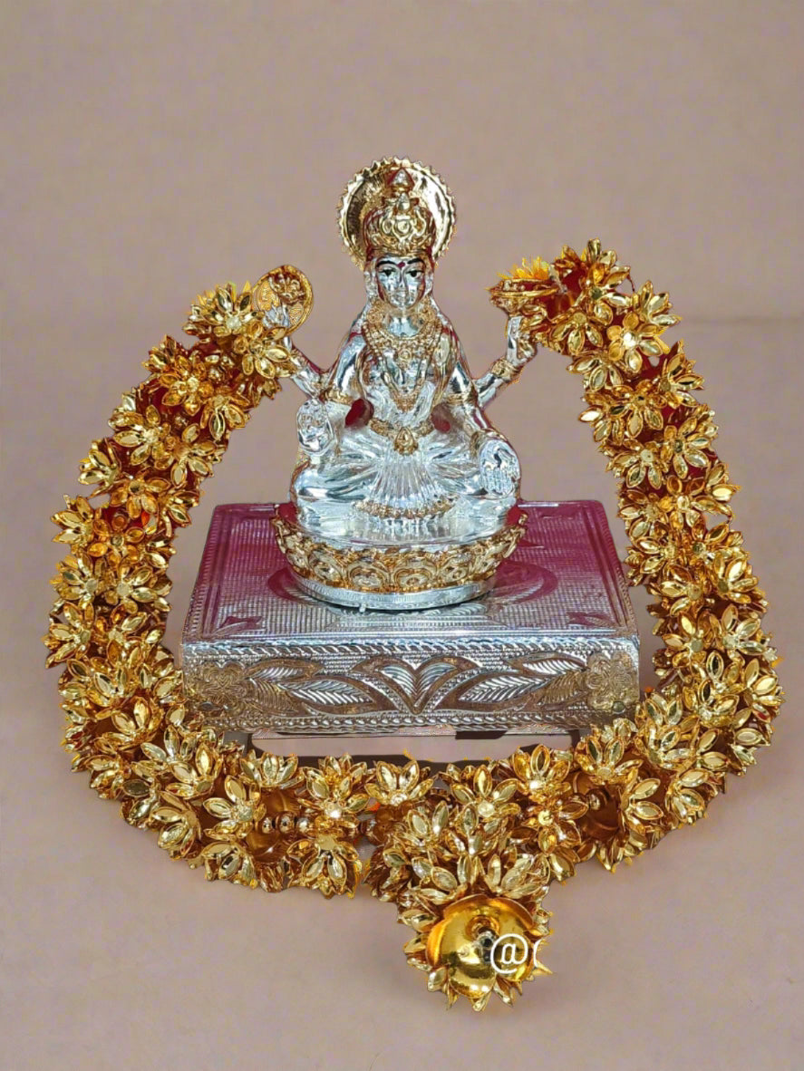 german silver lakshmi with stand and mala for home décor/ gift item/diwali