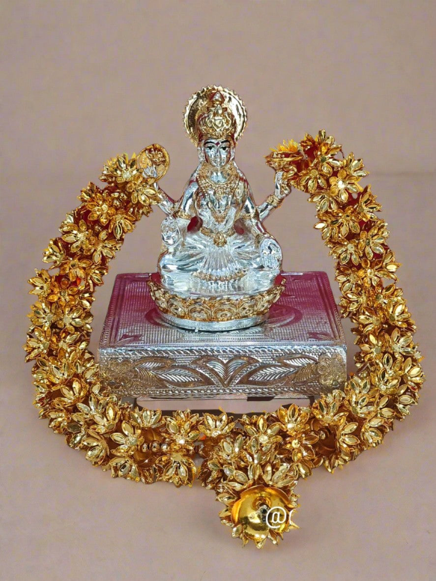 german silver lakshmi with stand and mala for home décor/ gift item/diwali