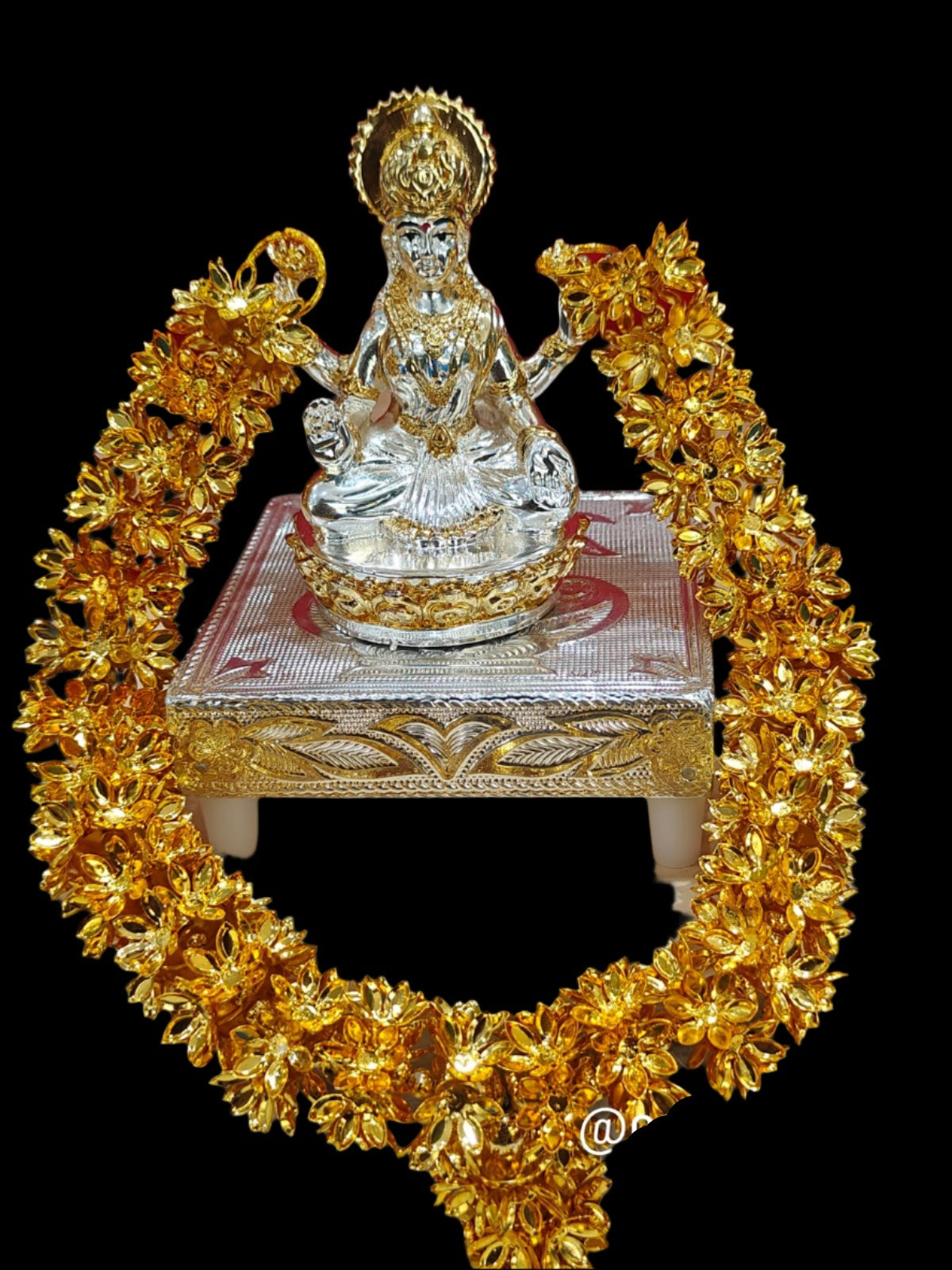 german silver lakshmi with stand and mala for home décor/ gift item/diwali