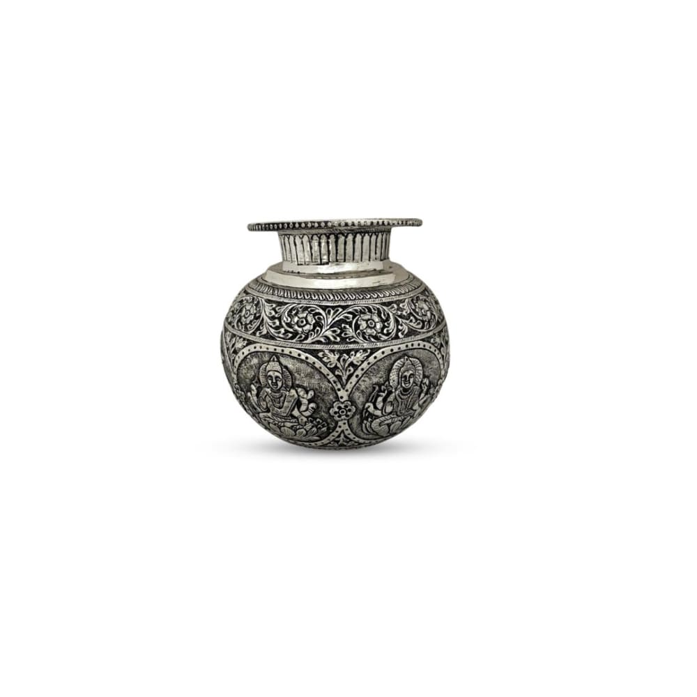 German Silver Astha Lakshmi Kalash – Antique Finish for Diwali & Housewarming Pooja