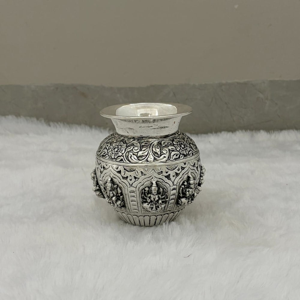 German Silver Astha Lakshmi Kalash – Antique Finish for Diwali & Housewarming Pooja, 5"