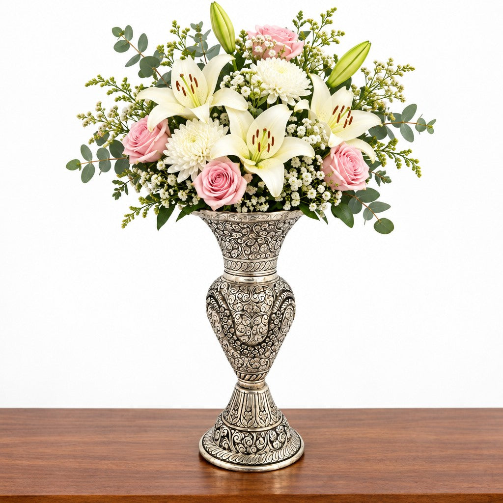 German Silver Flower Vase – Antique Finish for Gift & Home Décor