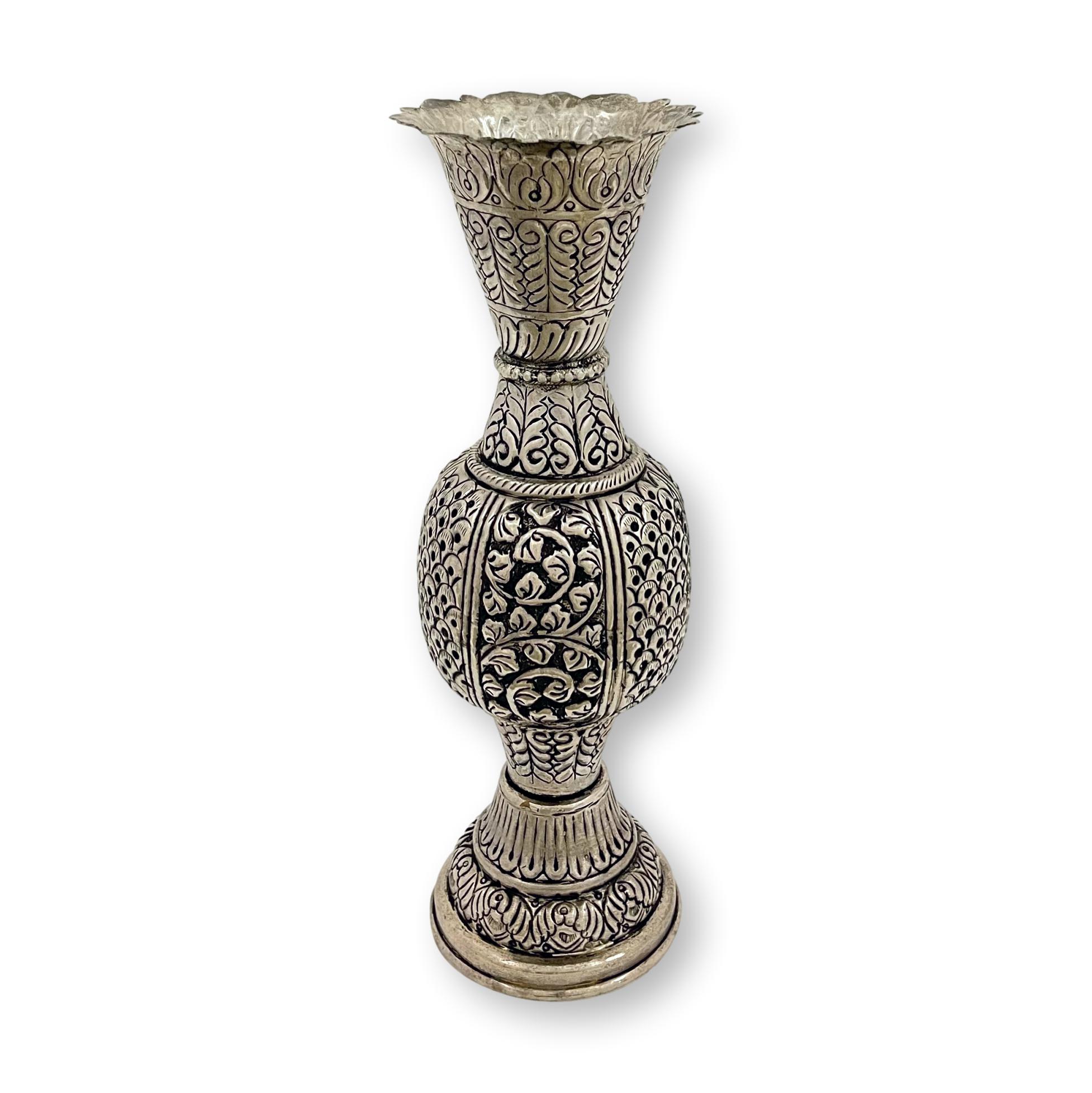 German Silver Flower Vase – Antique Finish for Gift & Home Décor, 11.5"