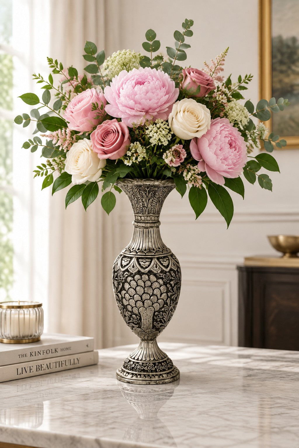 Fine Carving Tree Floral Vase – Elegant German Silver Décor & Gift