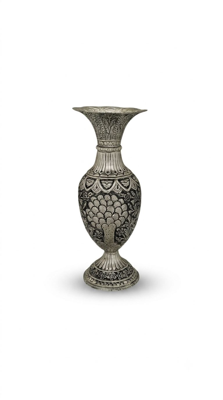 Fine Carving Tree Floral Vase – Elegant German Silver Décor & Gift