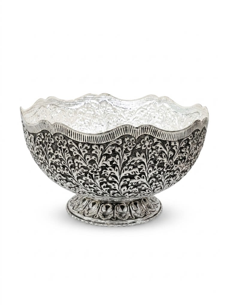 German Silver royal big Fruit & Snacks Bowl with Stand – Elegant Diwali Home Décor & Gift Item