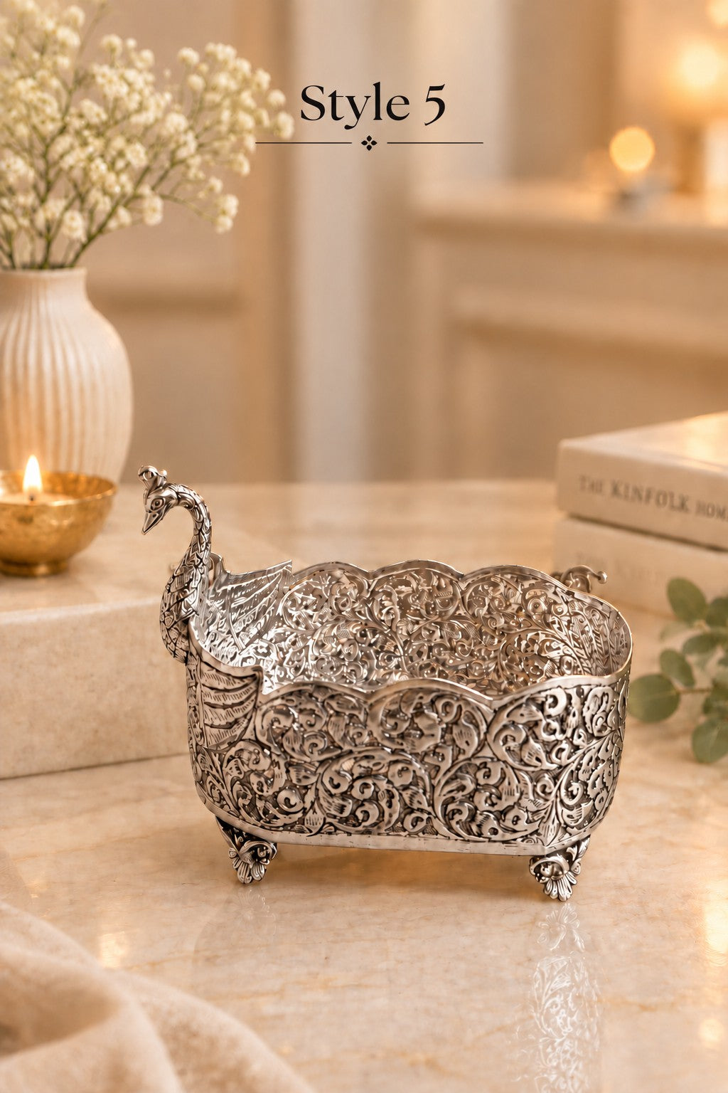 German Silver Swan Bowl with Velvet Box – Diwali Décor, Snacks, Fruits & Flowers Gift Item
