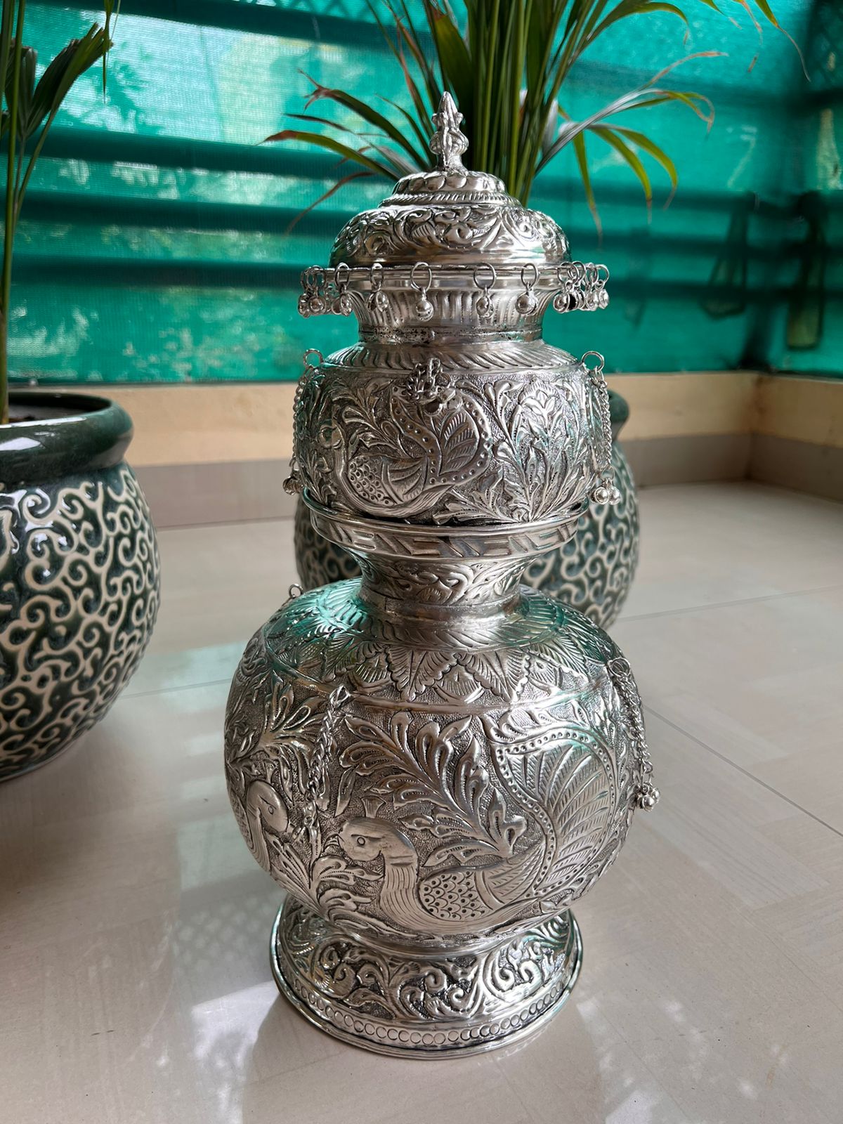 German Silver Double Kalash with Lid – Diwali & Housewarming Pooja Décor