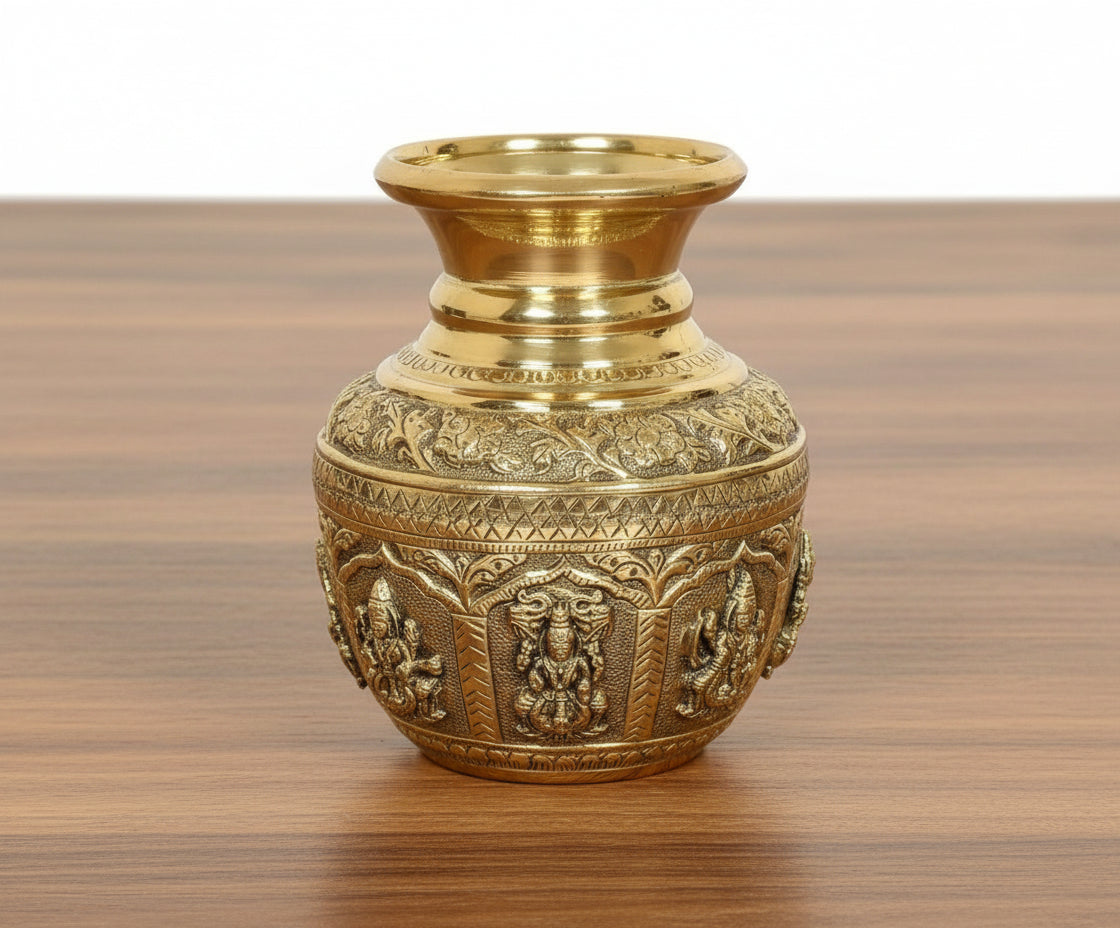 Bronze Ashta Lakshmi Kalash – 6" Pooja Pot for Housewarming & Diwali Rituals