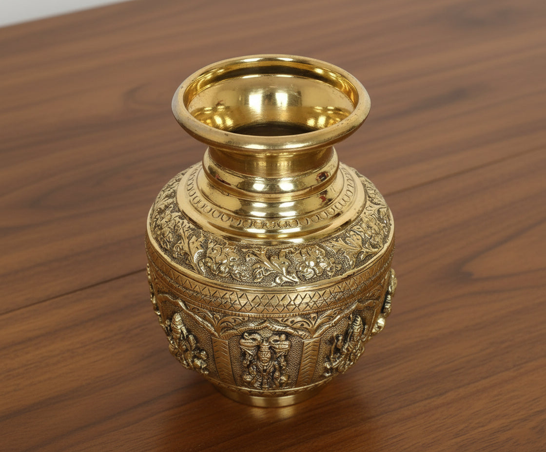 Bronze Ashta Lakshmi Kalash – 6" Pooja Pot for Housewarming & Diwali Rituals