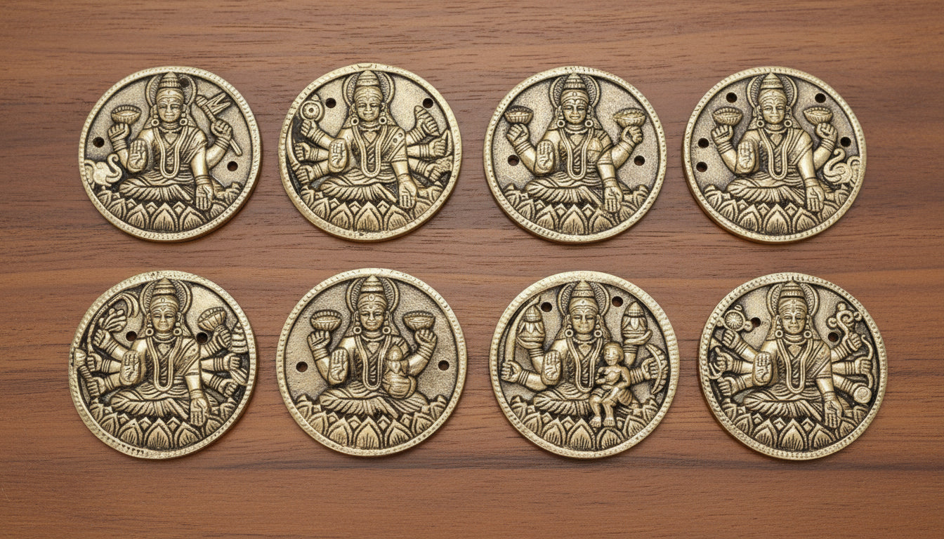 Brass Goddess Ashta Lakshmi Wall Hanging – Round Shape Décor for Home & Office Temple