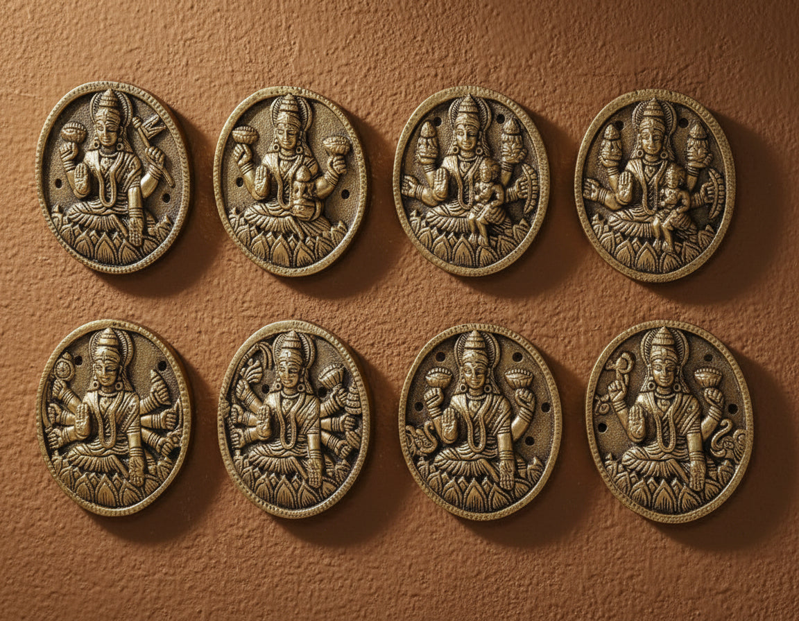 Brass Goddess Ashta Lakshmi Wall Hanging – Round Shape Décor for Home & Office Temple