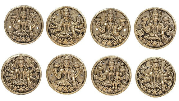 Brass Goddess Ashta Lakshmi Wall Hanging – Round Shape Décor for Home & Office Temple