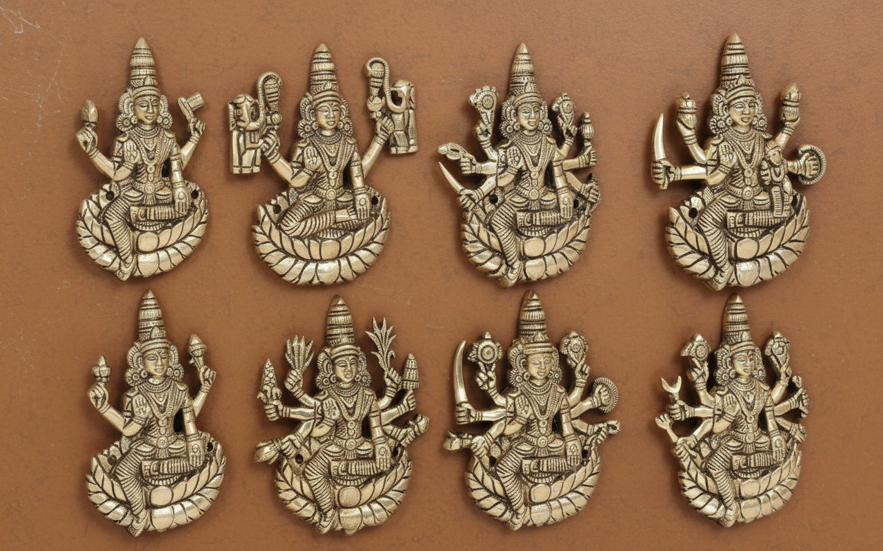 Brass Goddess Ashta Lakshmi Wall Hanging – Round Shape Décor for Home & Office Temple, 5.5"