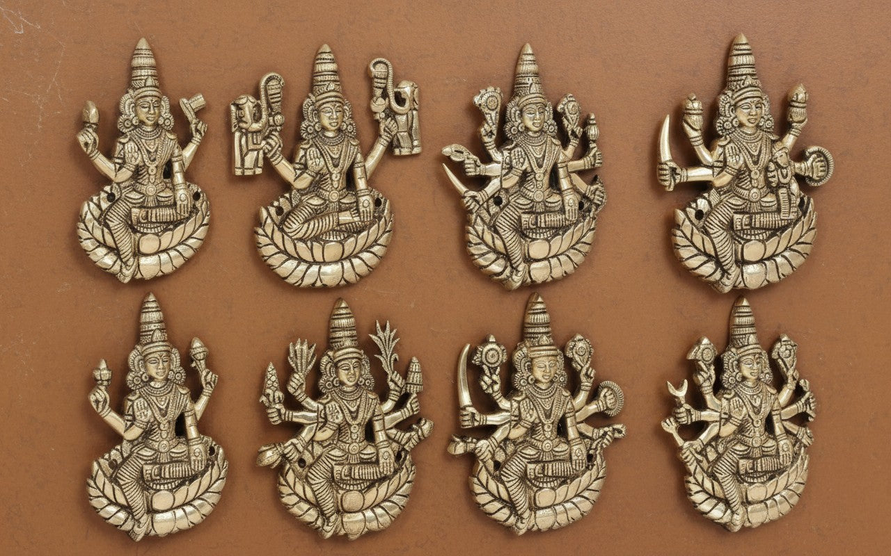 Brass Goddess Ashta Lakshmi Wall Hanging – Round Shape Décor for Home & Office Temple, 5.5"